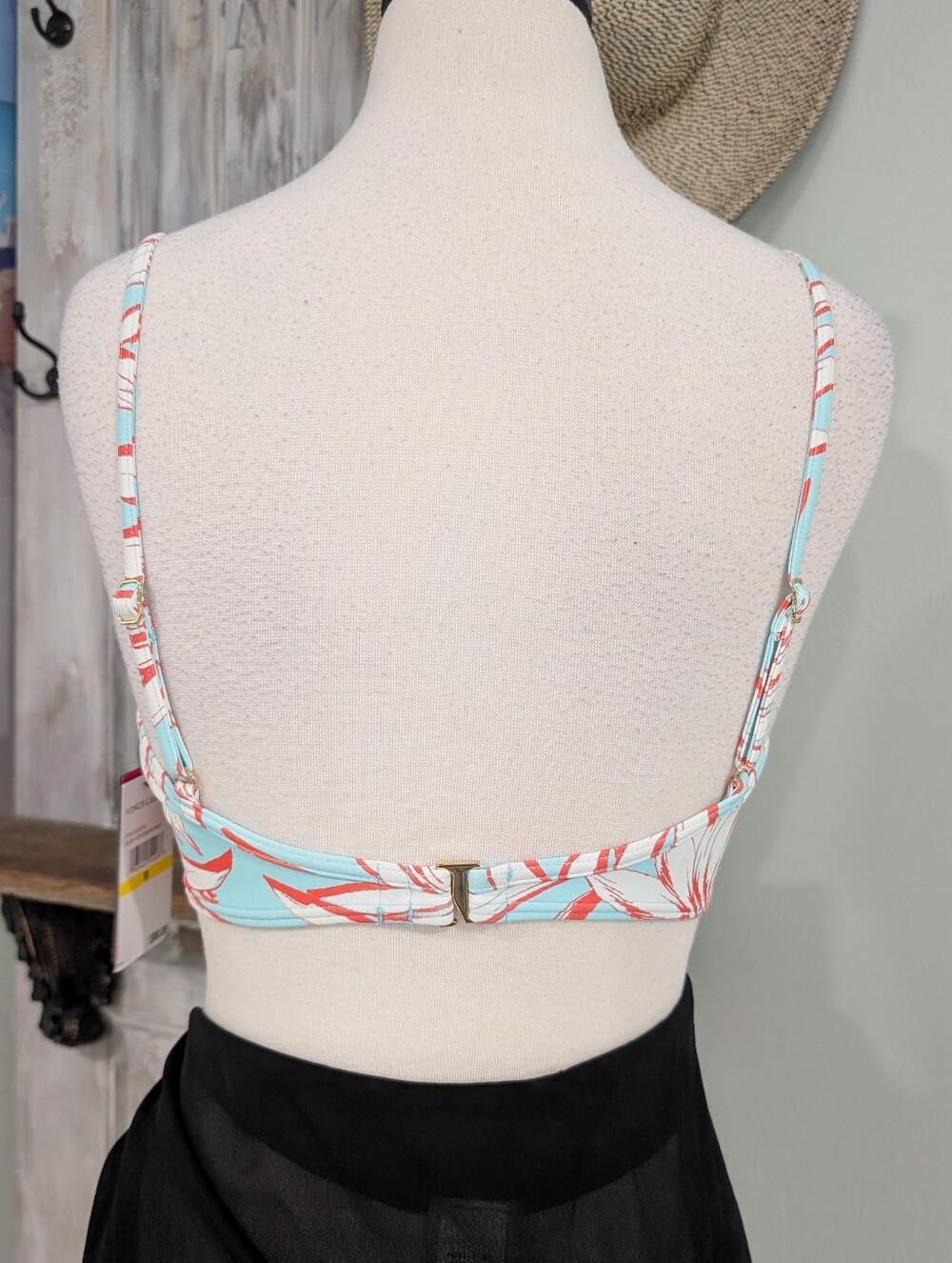 NWT Vince Camuto Swim Blue & Coral Printed Bikini Top - Picture 3 of 6